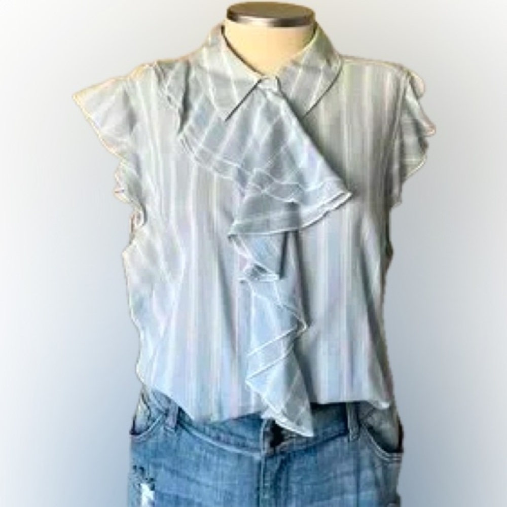 Lane Bryant Striped Ruffle Sleeveless Blouse